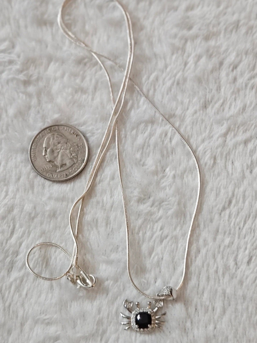 Sterling Silver Crab Pendant Necklace with Smoky Quartz